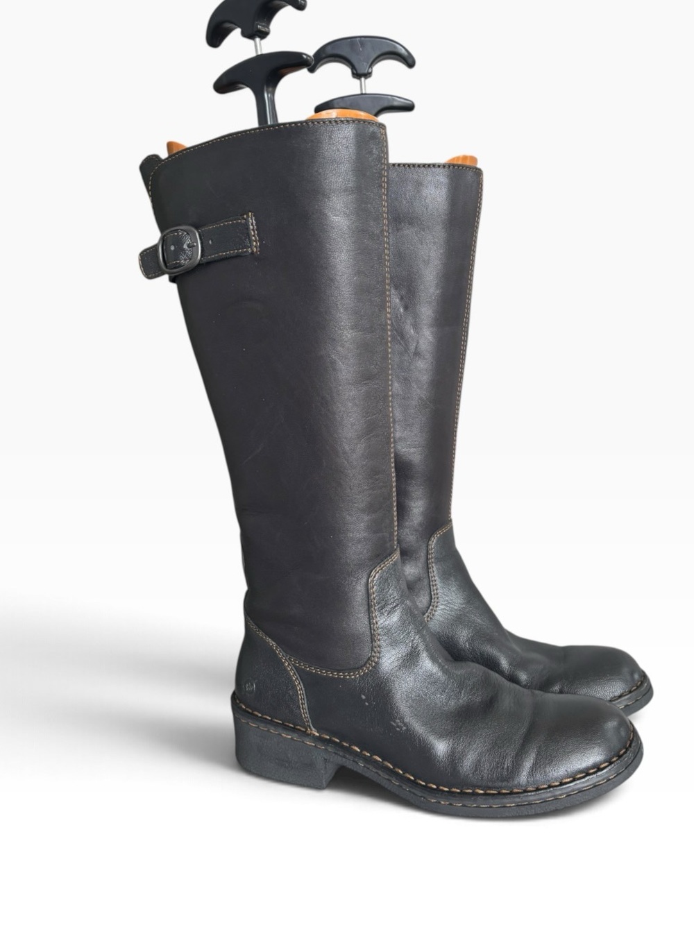 Born Tall Black Leather Riding Boots-Full Side Zip